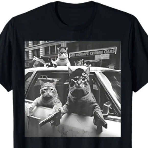 Gangster Cats Graphic Tee 100% Cotton - Picture 1 of 3